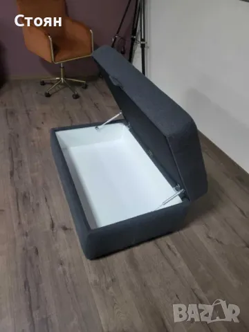 Сива табуретка от плат с функция ракла, снимка 2 - Дивани и мека мебел - 49329189