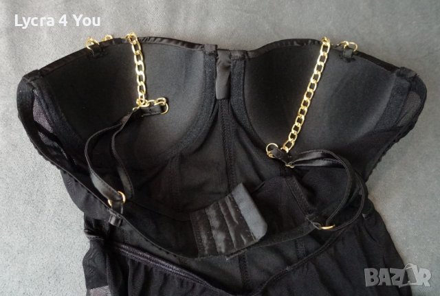 S луксозно черно боди със сатен и тюл и златисти верижни презрамки, снимка 15 - Бельо - 40552258