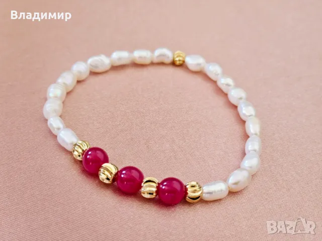 Гривна ръчна изработка със рубин и сладководна перла, снимка 1