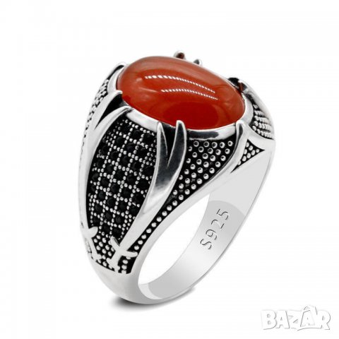 Дамски пръстен с червен топаз, снимка 1 - Пръстени - 39073416