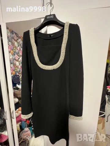 Официална черна рокля с перлички 
