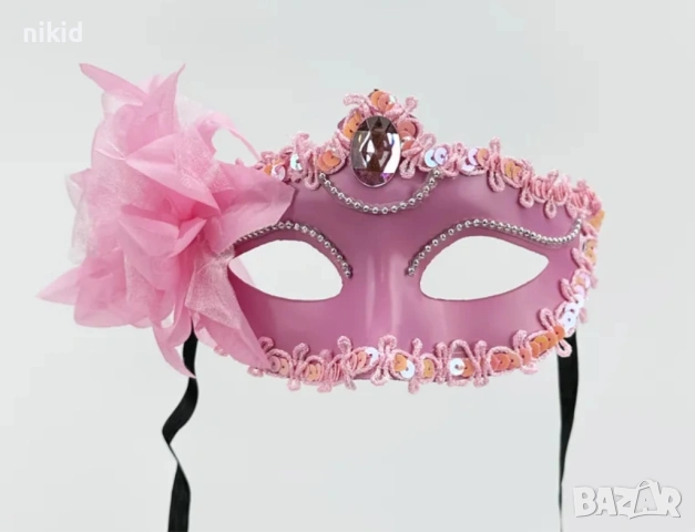 черна червена розова твърда Домино маска с пандела  за лице очи карнавал парти, снимка 6 - Други - 30183719