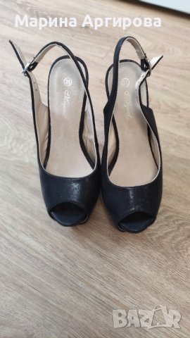 Дамски черни сандали на висок ток размер 35, снимка 2 - Дамски елегантни обувки - 38459926