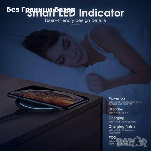 Нова зарядна подложка Kuulaa Qi зарядно 10W бързо за телефон Samsung Galaxy и iPhone, снимка 6 - Безжични зарядни - 53088451