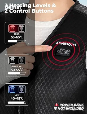 KEMIMOTO Женска отопляема жилетка, 8 зони, 2 бутона, батерия не е включена, снимка 2 - Жилетки - 49845526