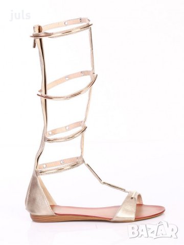 Високи сандали - златисти, снимка 4 - Сандали - 28177379