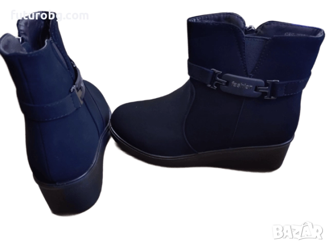 Черни дамски боти с пухкава подплата за студените зимни дни, снимка 4 - Дамски боти - 52230639