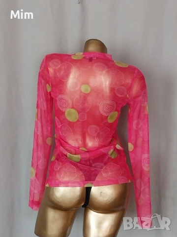 S/M Розова блуза с дълъг ръкав от прозрачен, еластичен ,тюл , снимка 4 - Корсети, бюстиета, топове - 52461714