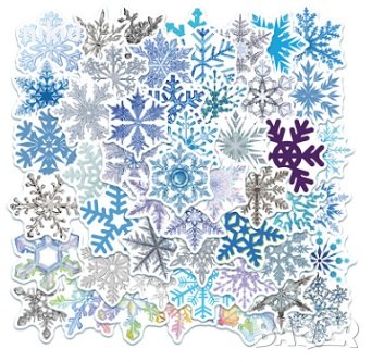 50 бр снежинка снежинки Коледни самозалепващи лепенки стикери за украса декор картонена торта др