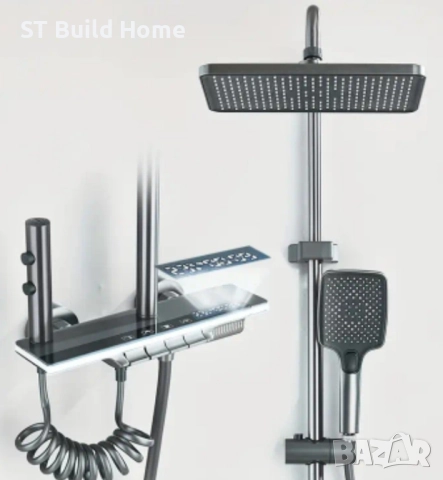 Стенна душ система с 4 бутона, дъждовна глава, ръчен душ и 2-в-1 биде спрей – Gunmetal, снимка 2 - Душове - 51625858
