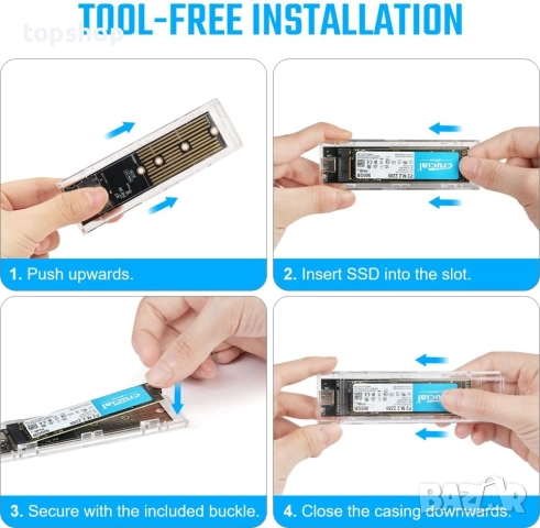 AXFEE M.2 NVMe SSD корпус, външен корпус с USB 3.1 Gen 2 NVMe без инструменти, USB C NVME адаптер..., снимка 7 - Кабели и адаптери - 52343972