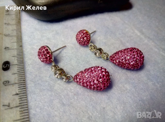 ЕФЕКТНИ ФЕШЪН АРТ СТИЛ СРЕБЪРНИ ОБЕЦИ СРЕБРО 925 с БЯЛА ПОЗЛАТА РОЗОВ ЕМАЙЛ и ИСКРЯЩИ КРИСТАЛИ 47935, снимка 7 - Обеци - 50542174