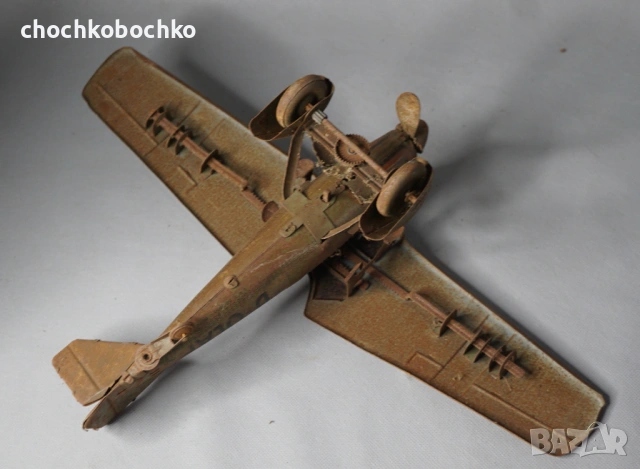 Стара Немска метална механична играчка модел самолет, снимка 5 - Колекции - 53190911
