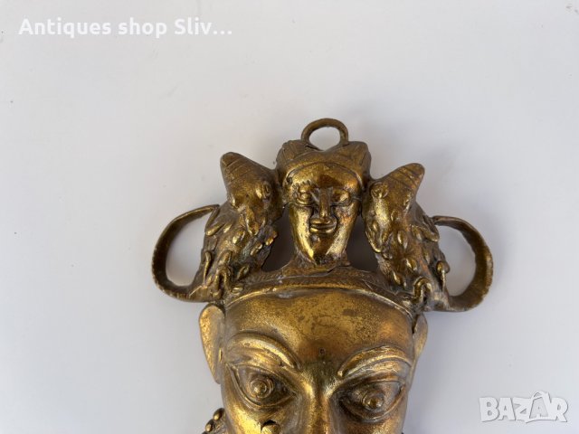 Бронзова африканска маска №1876, снимка 2 - Антикварни и старинни предмети - 35620812