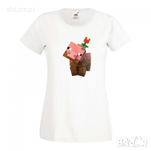 Дамска тениска Flower Pig майнкрафт Minecraft,Игра,Забавление,подарък,Изненада,Рожден Ден., снимка 5 - Тениски - 36520728
