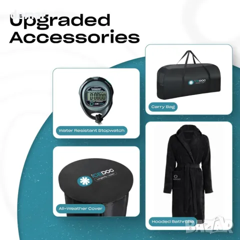 Icedoc Recovery Pod XL, Студена ледена вана със защитен капак, халат за баня с качулка, хронометър, снимка 5 - Други стоки за дома - 50297751