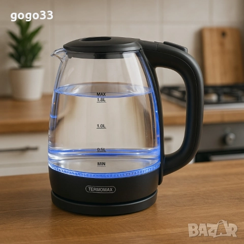 Стъклена електрическа кана Termomax, 1500W, 1.8 л.
