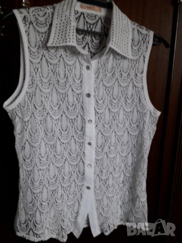 Дамска риза без ръкав от бяла дантела, снимка 2 - Ризи - 28905442