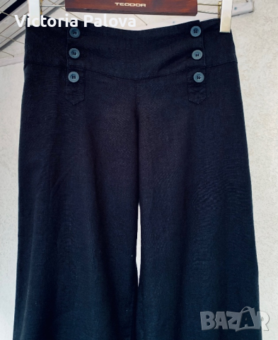 Модерен ленен панталон широк крачол, снимка 2 - Панталони - 44847228