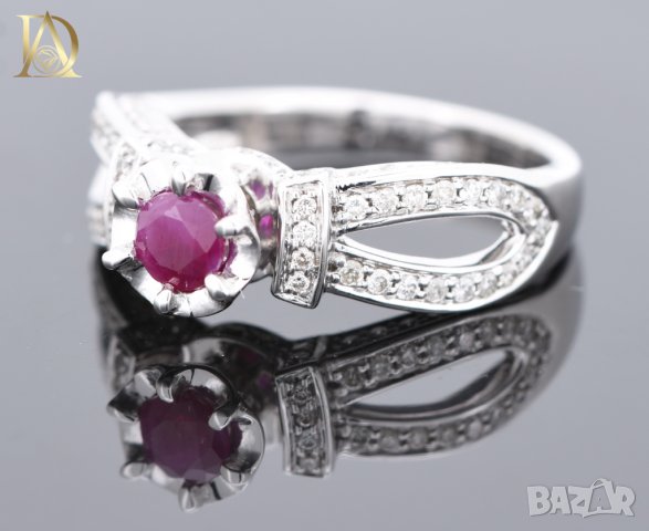 Нов Златен Пръстен с Естествен Рубин и 0.74кт Естествени Диаманти, снимка 3 - Пръстени - 44068723