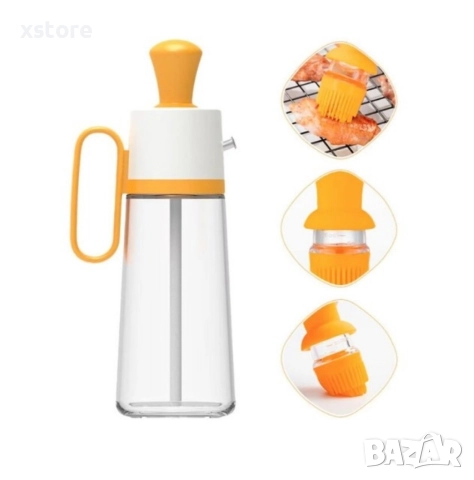 Бутилка с капкомер за олио, оцет и сосове заедно със 630 мл диспенсър за зехтин със силиконова четка, снимка 4 - Други стоки за дома - 52699550