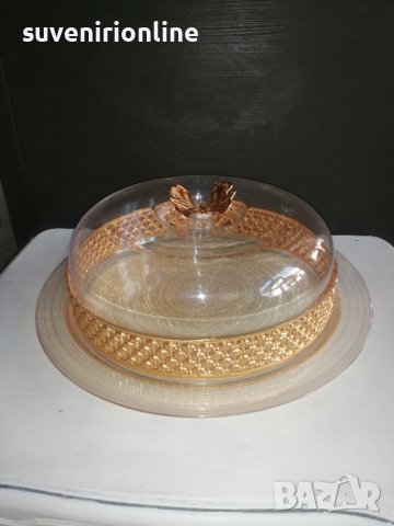 Стъклен поднос за торта/кекс с капак, снимка 2 - Аксесоари за кухня - 40012034