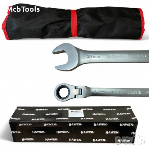 Комплект звездогаечни тресчотни ключове с чупещо рамо 8 – 32 мм 13 части Hawek, снимка 4 - Други инструменти - 50826406