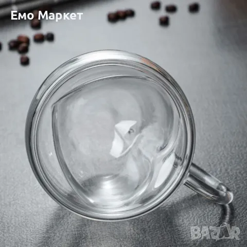 Двустенна стъклена термо чаша във формата на сърце, снимка 4 - Чаши - 48917127