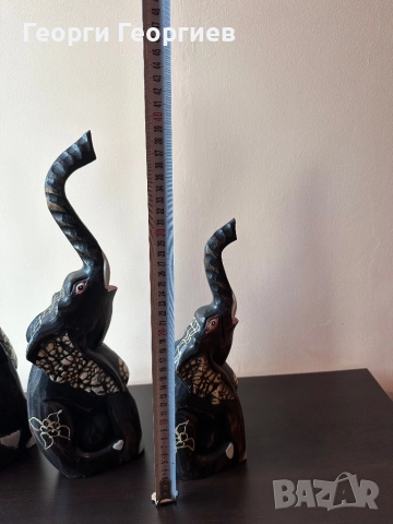 Страхотно трио дървени слонове, снимка 7 - Статуетки - 52404736