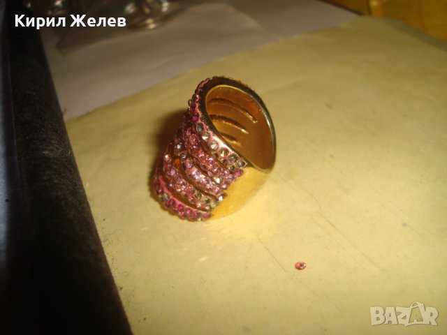 ПОЗЛАТЕН МЕДЕН АЖУРЕН МОДЕН АРТ ПРЪСТЕН с РОЗОВИ КРИСТАЛЧЕТА 5464, снимка 12 - Пръстени - 37510248