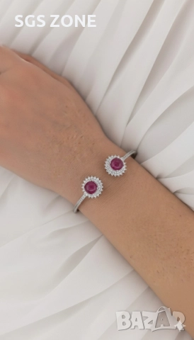 Стилна сребърна гривна с рубин, снимка 6 - Гривни - 52750348
