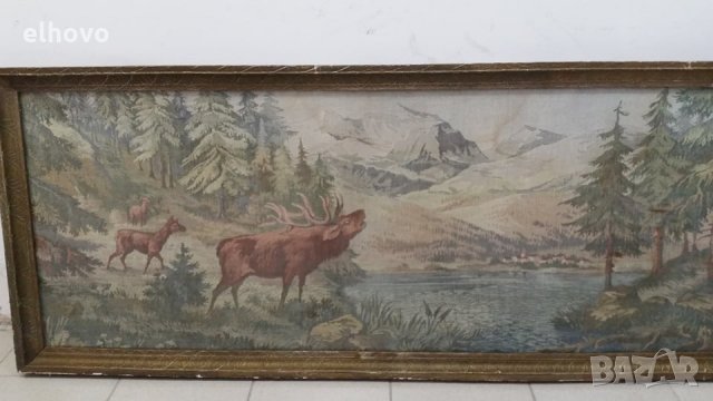 Гоблен в дървена рамка Ловни мотиви, снимка 3 - Гоблени - 28701849