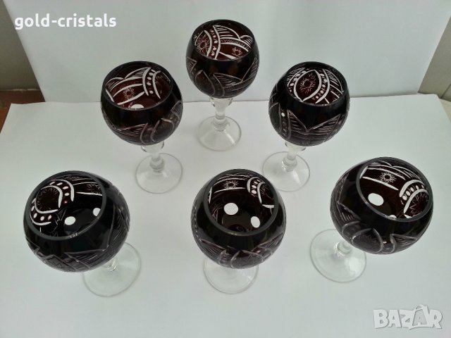 Кристални чаши цветен червен кристал, снимка 6 - Антикварни и старинни предмети - 28251229