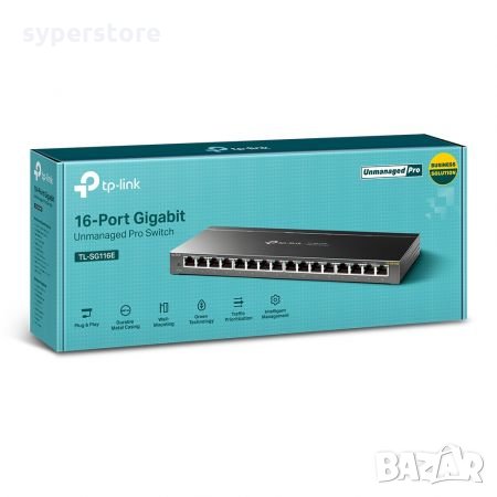 Суич TP-Link TL-SG116E 16-портов Gigabit Неуправляем комутатор 32Gbps, снимка 2 - Суичове - 34664056