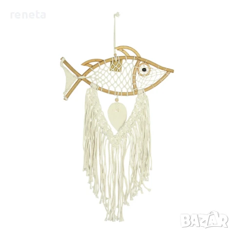Капан за сънища, Риба, Ръчна изработка, Текстил/бамбук, 40 см, снимка 1