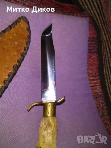Ловен нож от соца калъф естествена кожа метален гард ръчно правен от майстор с инициали нов , снимка 7 - Ножове - 36422656