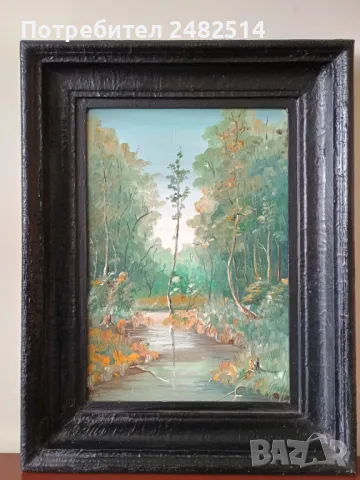 Живопис Импресия. Стара маслена картина с масивна дървена рамка