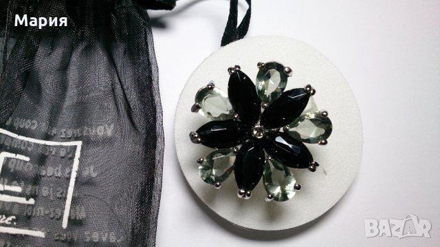 Пръстен с черни и прозрачни кристали