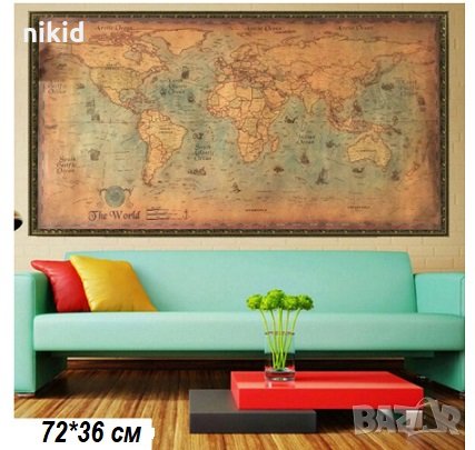 Световна Карта на света на морета постер картина за стена, снимка 1 - Други - 26668969
