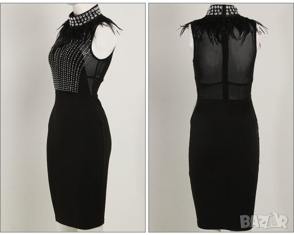  Официална бандажна черна рокля пера и камъни парти лукс Alessa Авин Cliche, снимка 8 - Рокли - 27658198