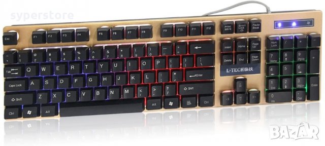 Клавиатура USB L-Tech X100 SS000136 Черна с цветна подсветка геймърска алуминиева