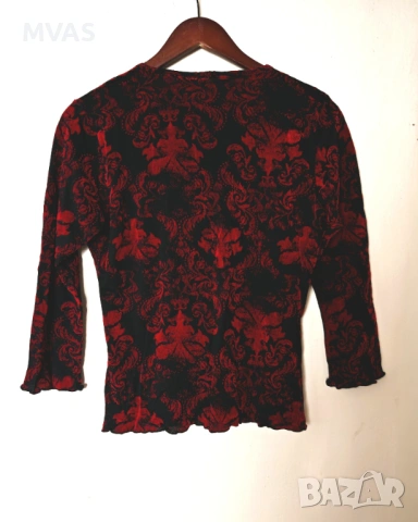 Нова дамска блуза с 3/4 ръкав Черно с червено М размер, снимка 2 - Блузи с дълъг ръкав и пуловери - 53146423