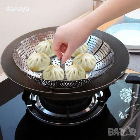 613 Метална решетка за готвене на пара прибор приставка за зеленчуци на пара, снимка 8 - Съдове за готвене - 33104531