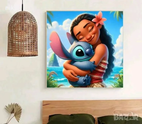 Ваяна Моана Moana и Стич детски 5D гоблен диамантен картина мозайка за направа по схема с камъчета