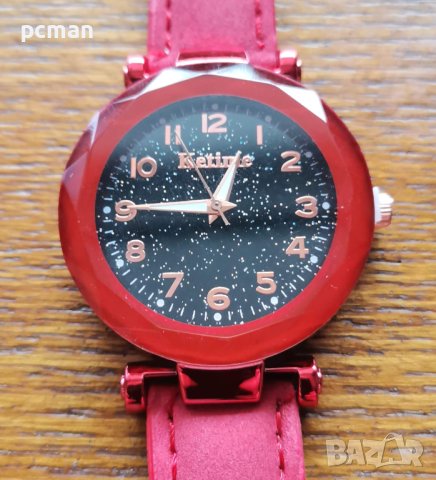 Ketime Red dark KL121308 Луксозен дамски кварцов часовник с кожена каишка, снимка 1 - Дамски - 40349513