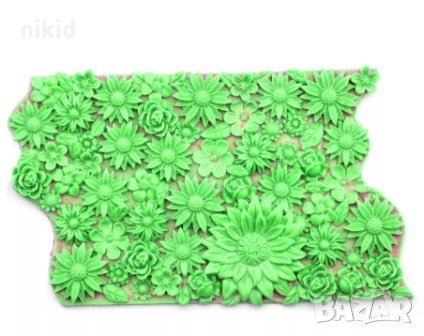 Маргаритки Гербери микс цветя пано силиконов молд форма декорация торта фондан, снимка 3 - Форми - 32502122