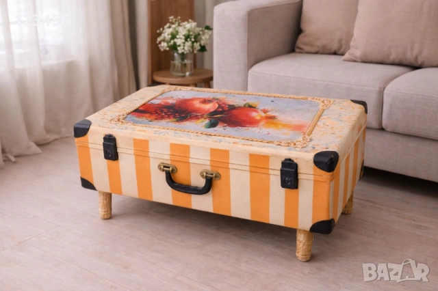 Ръчно изработен арт комплект – масичка + голям винтидж куфар, снимка 4 - Декорация за дома - 53199325