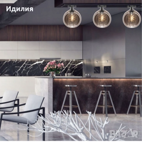 Луксозен плафон със стъклен абажур и кристали – стил, блясък и уют в един осветителен акцент, снимка 2 - Лампи за таван - 51988876