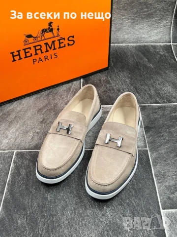 Hermes Мъжки Бежови Мокасини Естествена Кожа Хермес Код E536, снимка 4 - Мокасини - 50803335