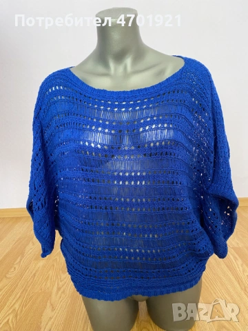 Синя плетена блуза, снимка 3 - Блузи с дълъг ръкав и пуловери - 53215767